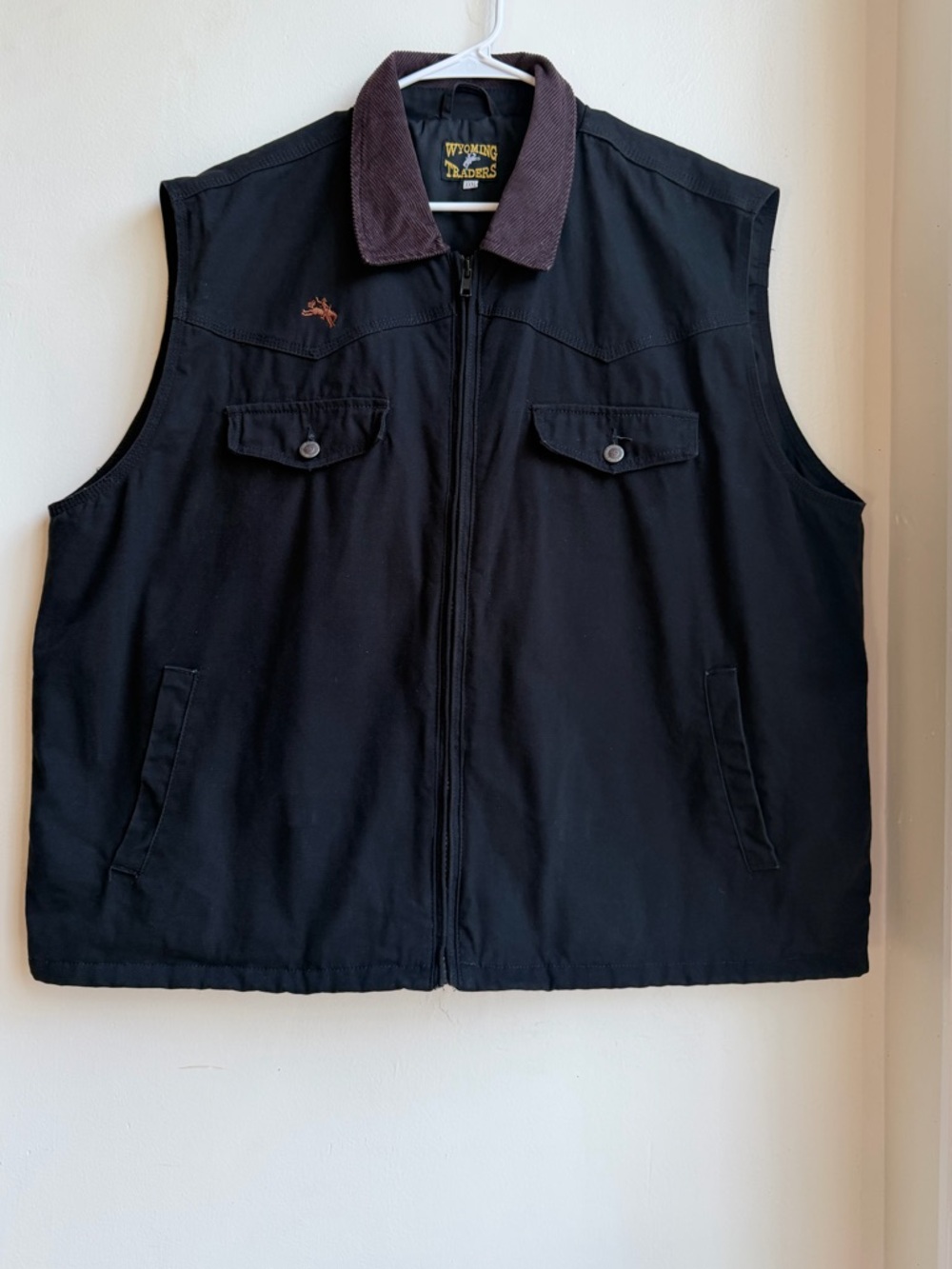 Wyoming Traders  Size Men’s XXXL Black Western Vest Corduroy Collar Zip Front